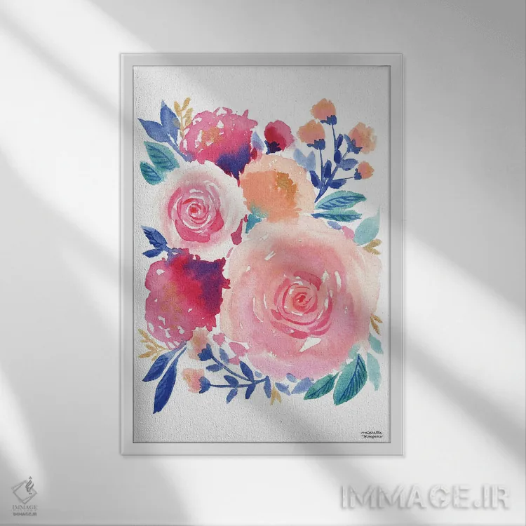 تابلو دکوراتیو قدرت گل آبرنگ اثر میشل موسپنس - نمای قابدار سفید