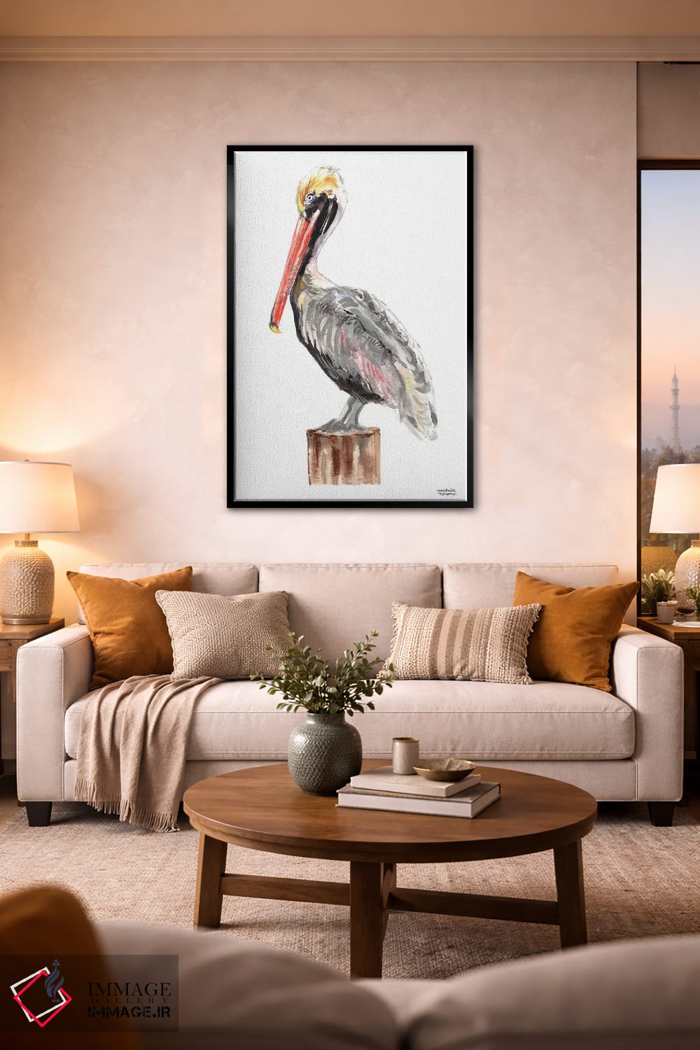 تابلو دکوراتیو پرنده پلیکان آبرنگ اثر میشل موسپنس - D3B