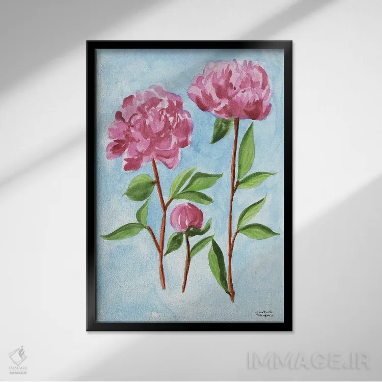 تابلو دکوراتیو باغبان گل صدتومانی آبرنگ اثر میشل موسپنس - نمای قابدار مشکی