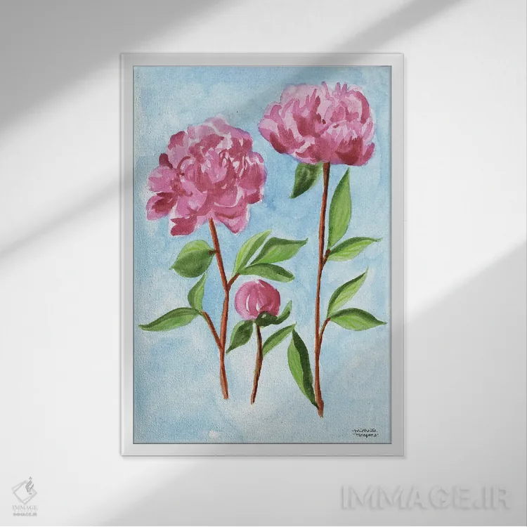 تابلو دکوراتیو باغبان گل صدتومانی آبرنگ اثر میشل موسپنس - نمای قابدار سفید