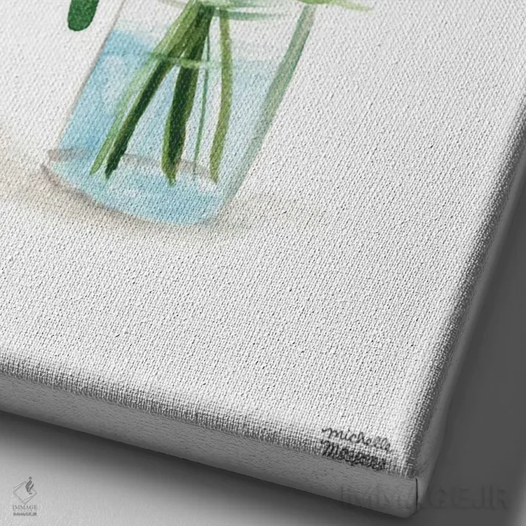 تابلو دکوراتیو زندگی بی جان دسته گل نقاشی اول آبرنگ اثر میشل موسپنس - نمای نزدیک بافت بوم