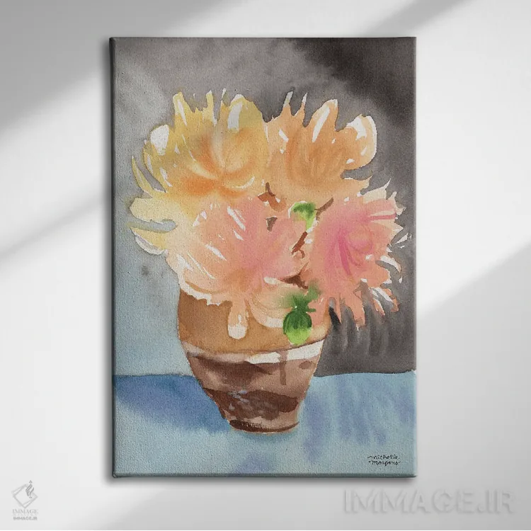 تابلو دکوراتیو زندگی بی جان دسته گل بوهو آبرنگ اثر میشل موسپنس - نمای روبهرو روی دیوار