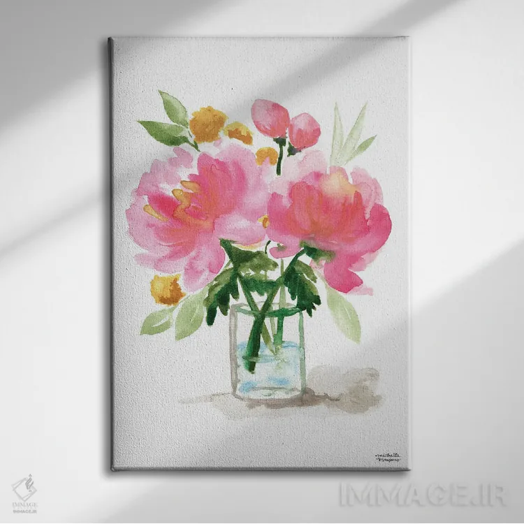 تابلو دکوراتیو زندگی بی جان دسته گل نقاشی دوم آبرنگ اثر میشل موسپنس - نمای روبهرو روی دیوار