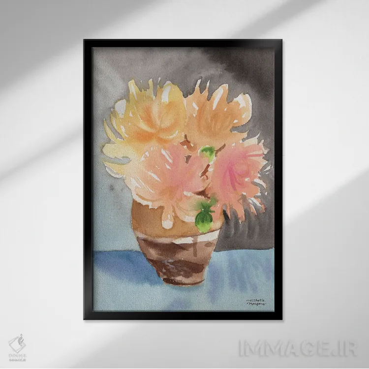 تابلو دکوراتیو زندگی بی جان دسته گل بوهو آبرنگ اثر میشل موسپنس - نمای قابدار مشکی