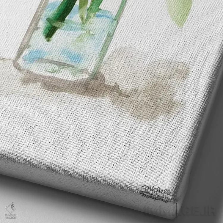 تابلو دکوراتیو زندگی بی جان دسته گل نقاشی دوم آبرنگ اثر میشل موسپنس - نمای نزدیک بافت بوم