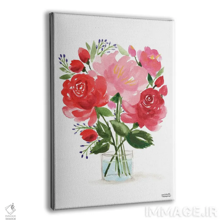 تابلو دکوراتیو زندگی بی جان دسته گل نقاشی چهارم آبرنگ اثر میشل موسپنس - نمای پرسپکتیو محصول