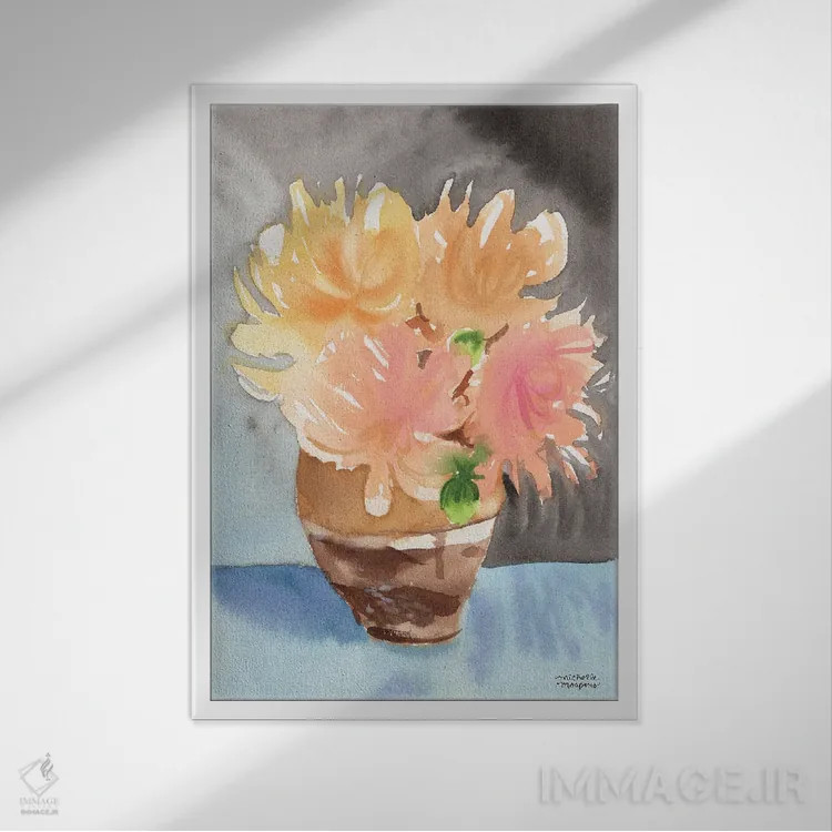 تابلو دکوراتیو زندگی بی جان دسته گل بوهو آبرنگ اثر میشل موسپنس - نمای قابدار سفید