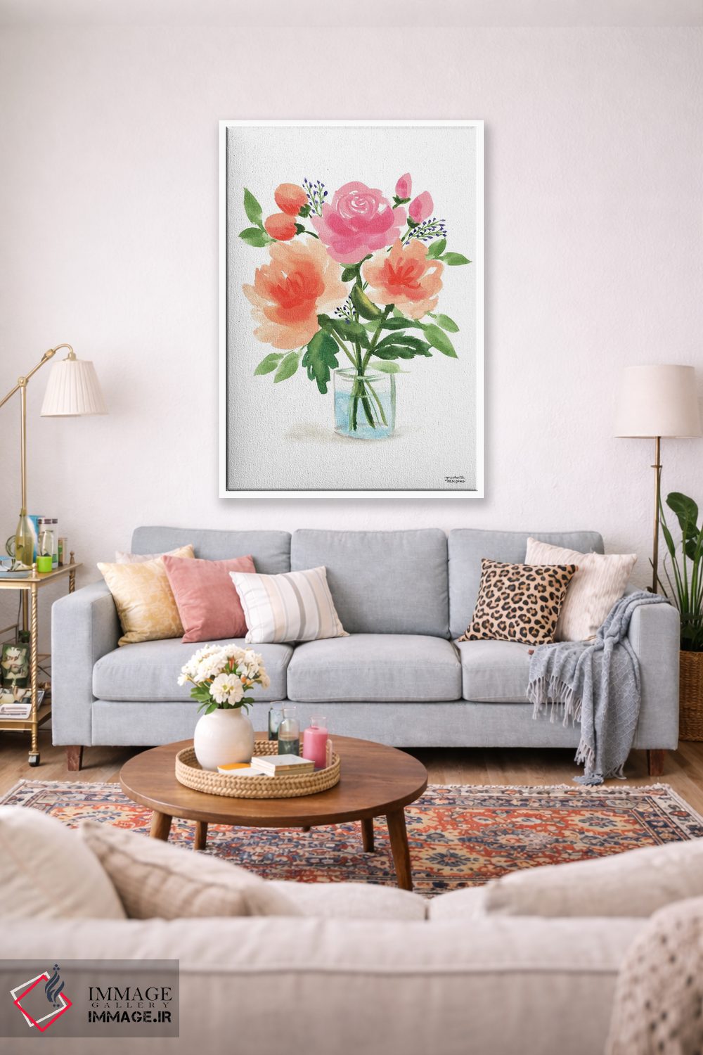 تابلو دکوراتیو زندگی بی جان دسته گل نقاشی اول آبرنگ اثر میشل موسپنس - D1W