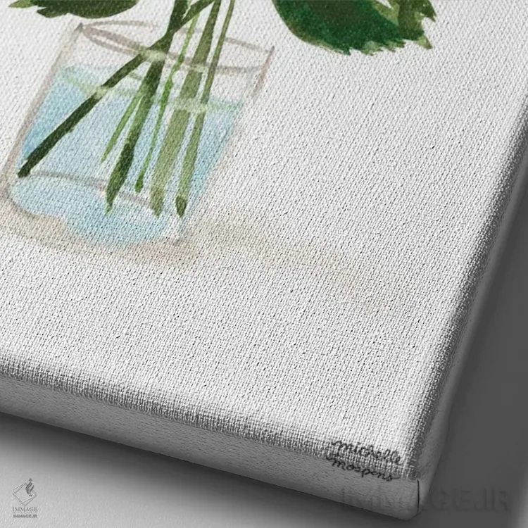 تابلو دکوراتیو زندگی بی جان دسته گل نقاشی چهارم آبرنگ اثر میشل موسپنس - نمای نزدیک بافت بوم