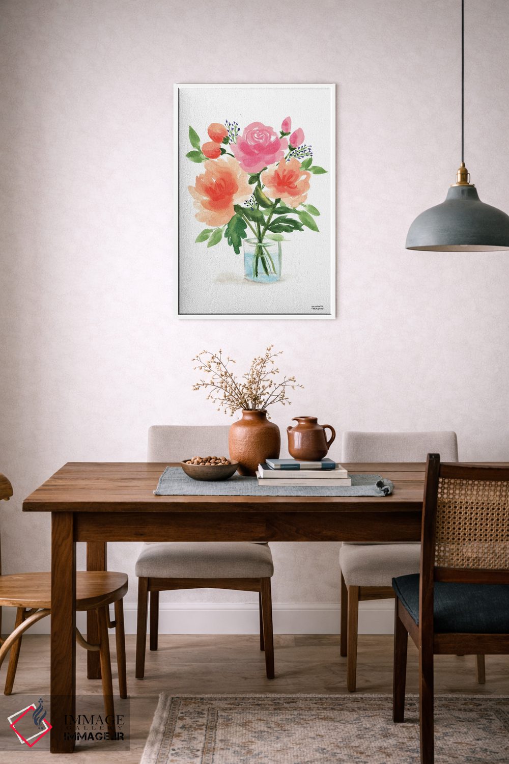 تابلو دکوراتیو زندگی بی جان دسته گل نقاشی اول آبرنگ اثر میشل موسپنس - D5W