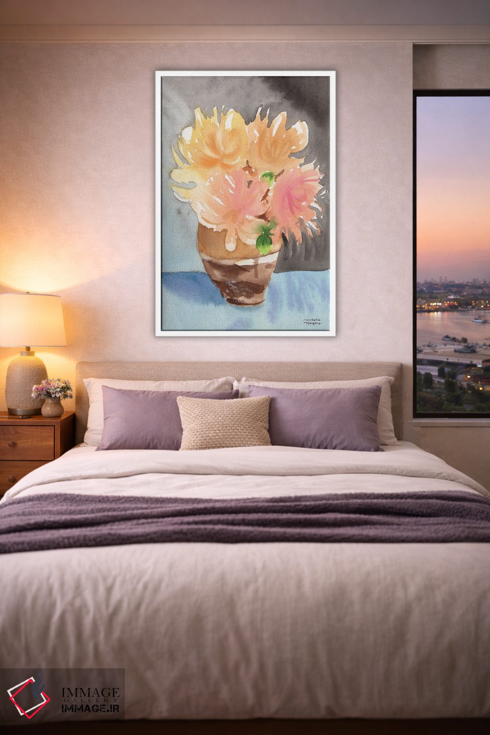 تابلو دکوراتیو زندگی بی جان دسته گل بوهو آبرنگ اثر میشل موسپنس - D4W