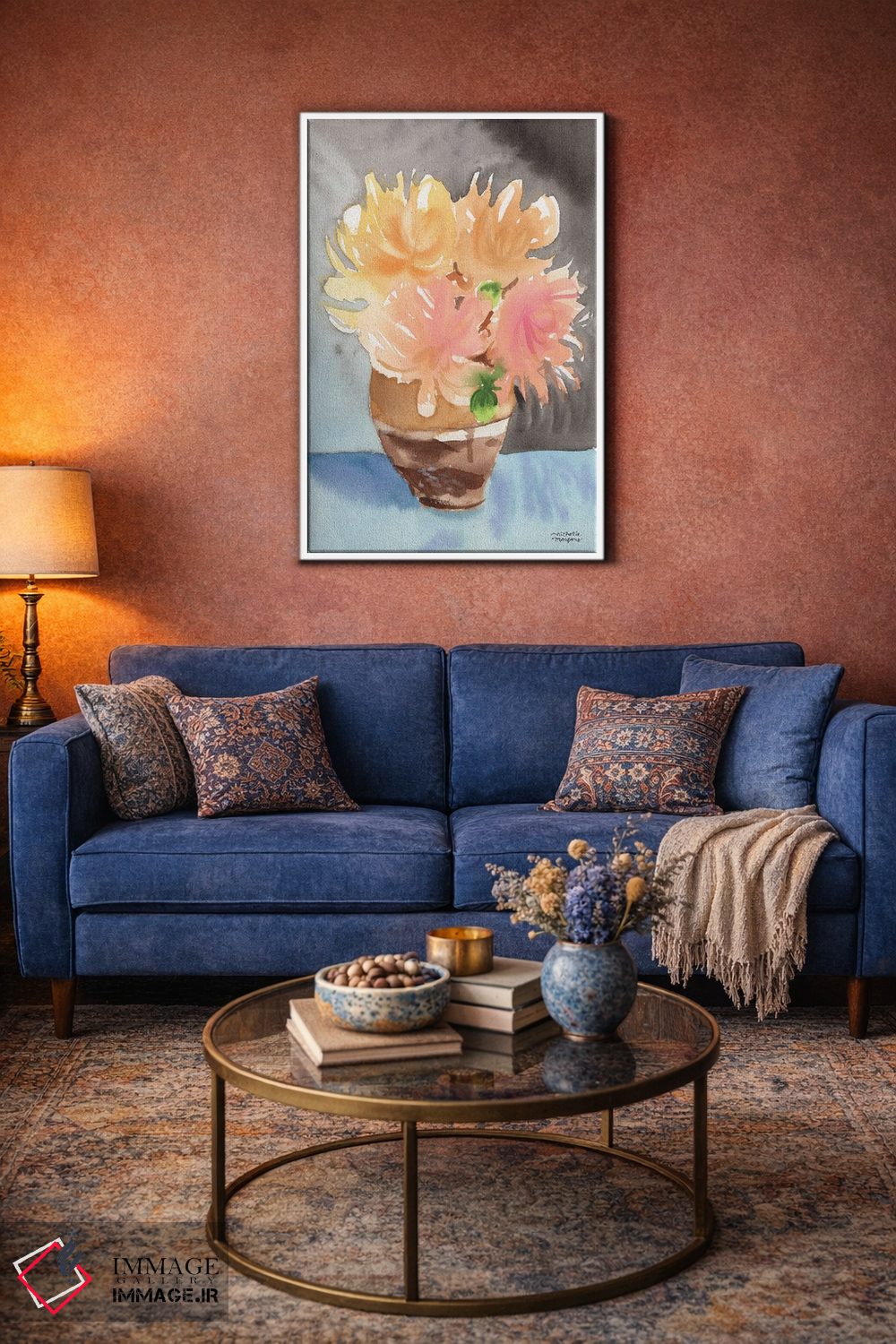 تابلو دکوراتیو زندگی بی جان دسته گل بوهو آبرنگ اثر میشل موسپنس - D3W