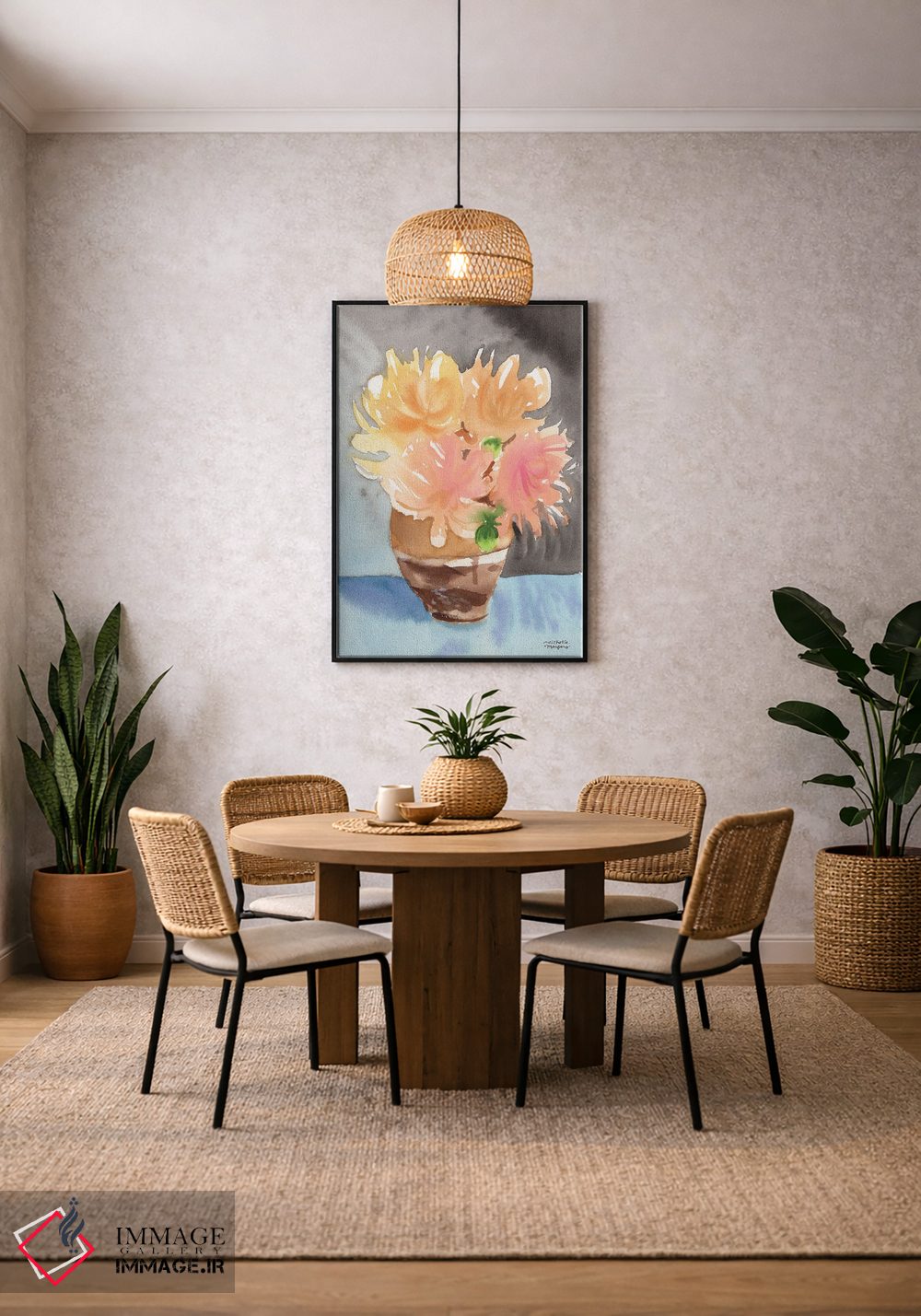 تابلو دکوراتیو زندگی بی جان دسته گل بوهو آبرنگ اثر میشل موسپنس - D5B