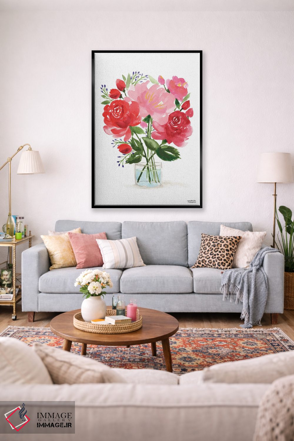 تابلو دکوراتیو زندگی بی جان دسته گل نقاشی چهارم آبرنگ اثر میشل موسپنس - D1B