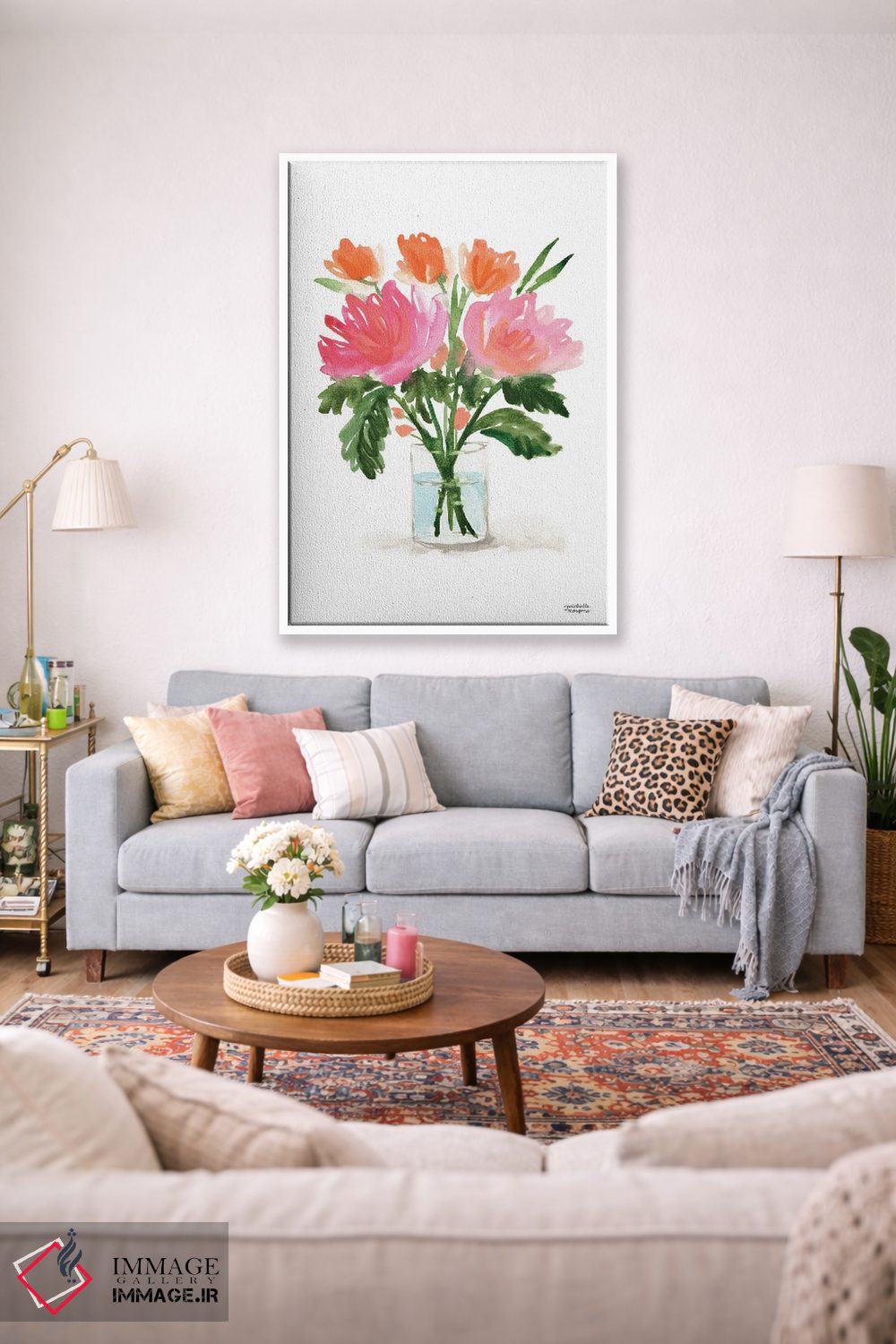 تابلو دکوراتیو زندگی بی جان دسته گل نقاشی سوم آبرنگ اثر میشل موسپنس - D1W