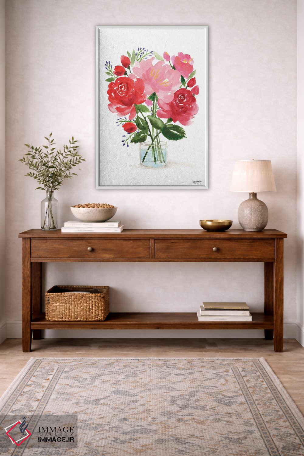 تابلو دکوراتیو زندگی بی جان دسته گل نقاشی چهارم آبرنگ اثر میشل موسپنس - D2W