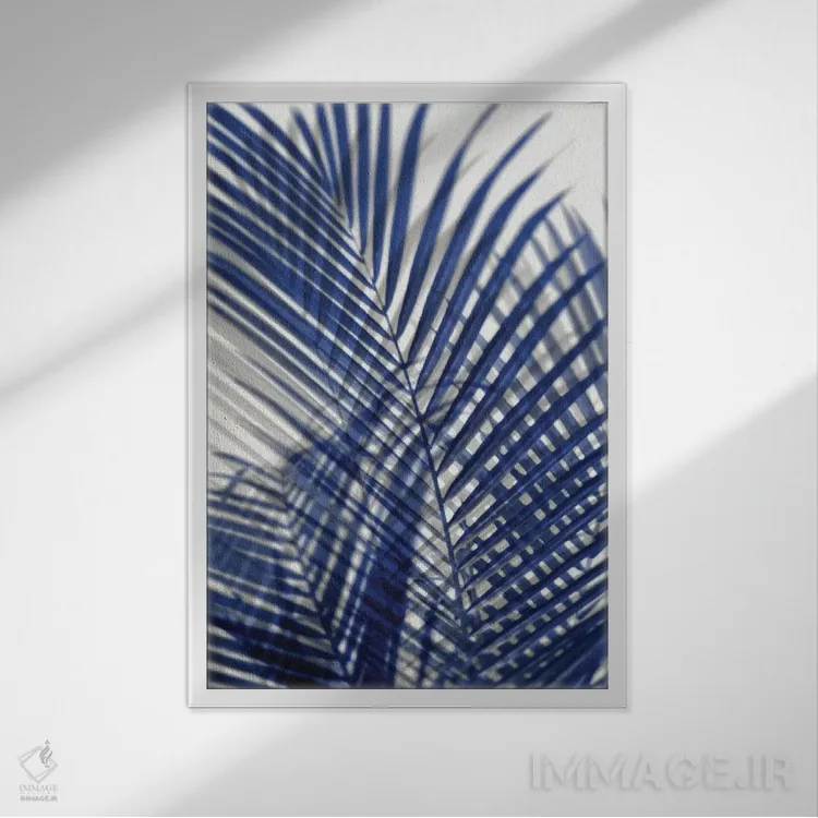 تابلو دکوراتیو سایه های نخل آبی اول اثر ملونی میلر - نمای قابدار سفید