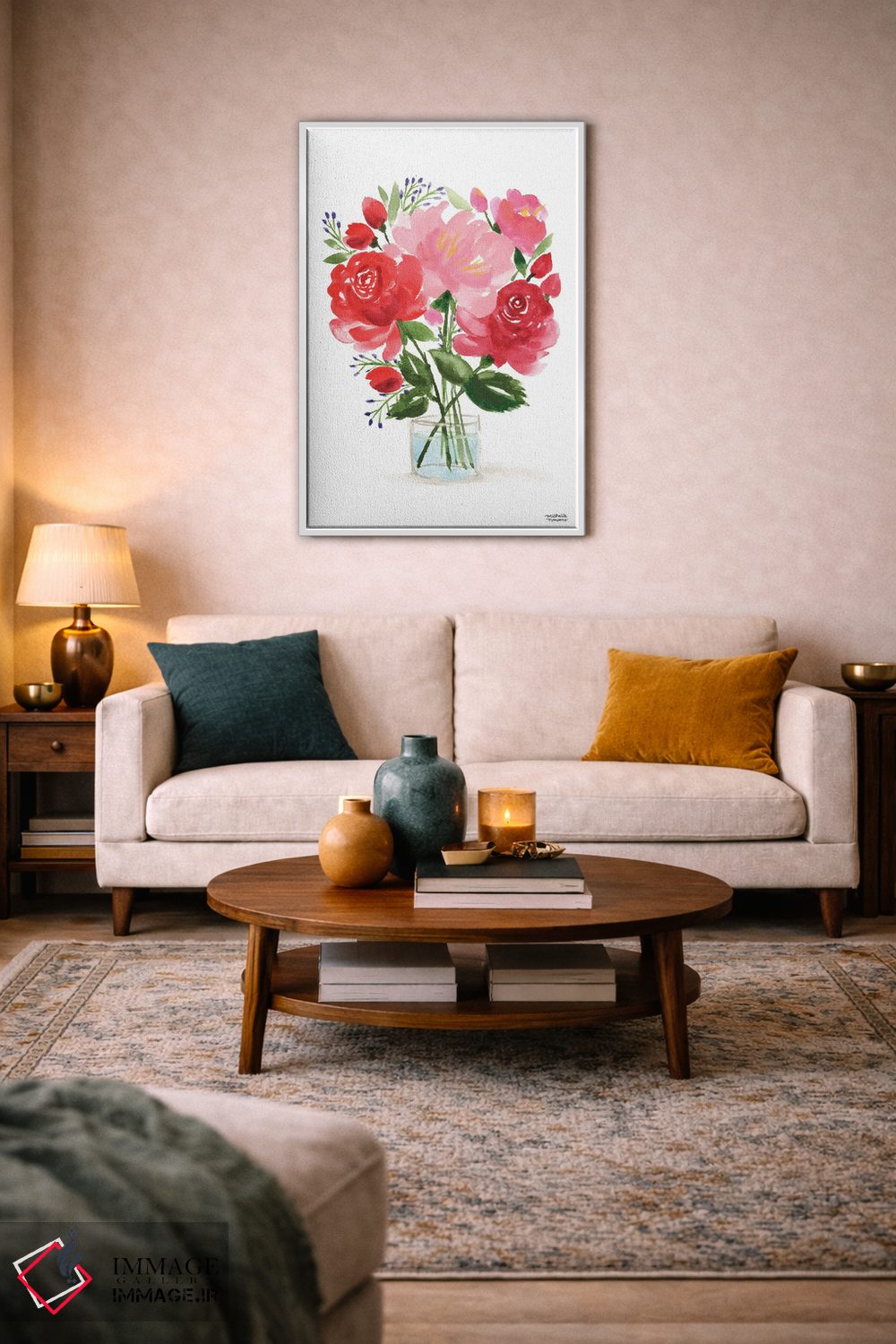 تابلو دکوراتیو زندگی بی جان دسته گل نقاشی چهارم آبرنگ اثر میشل موسپنس - D3W