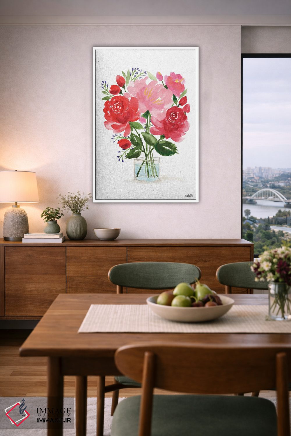 تابلو دکوراتیو زندگی بی جان دسته گل نقاشی چهارم آبرنگ اثر میشل موسپنس - D6W