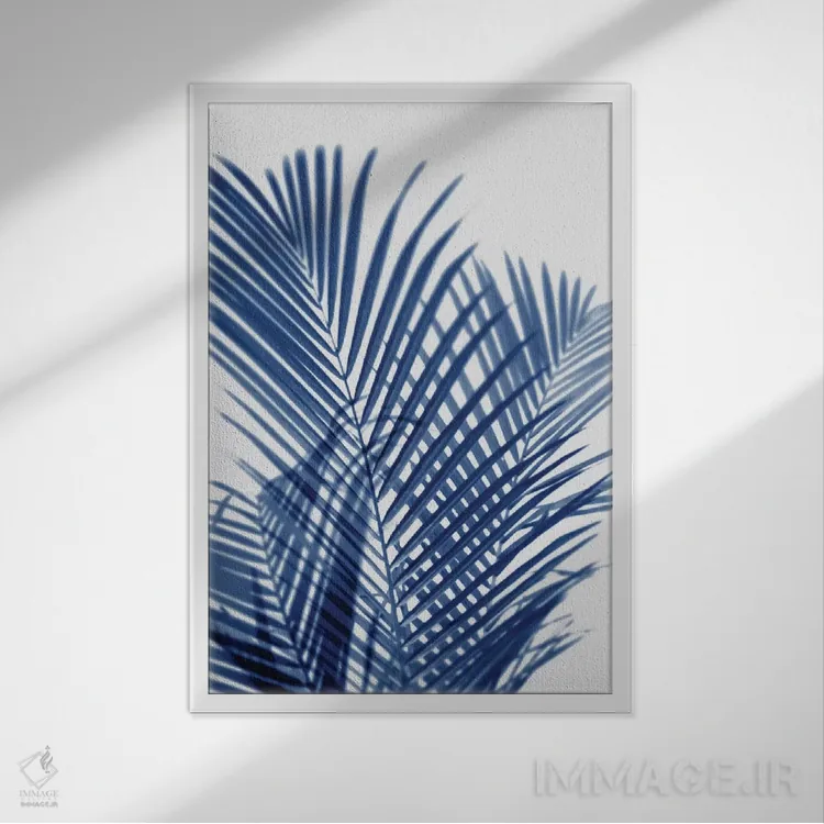 تابلو دکوراتیو سایه های نخل نیلی اول اثر ملونی میلر - نمای قابدار سفید