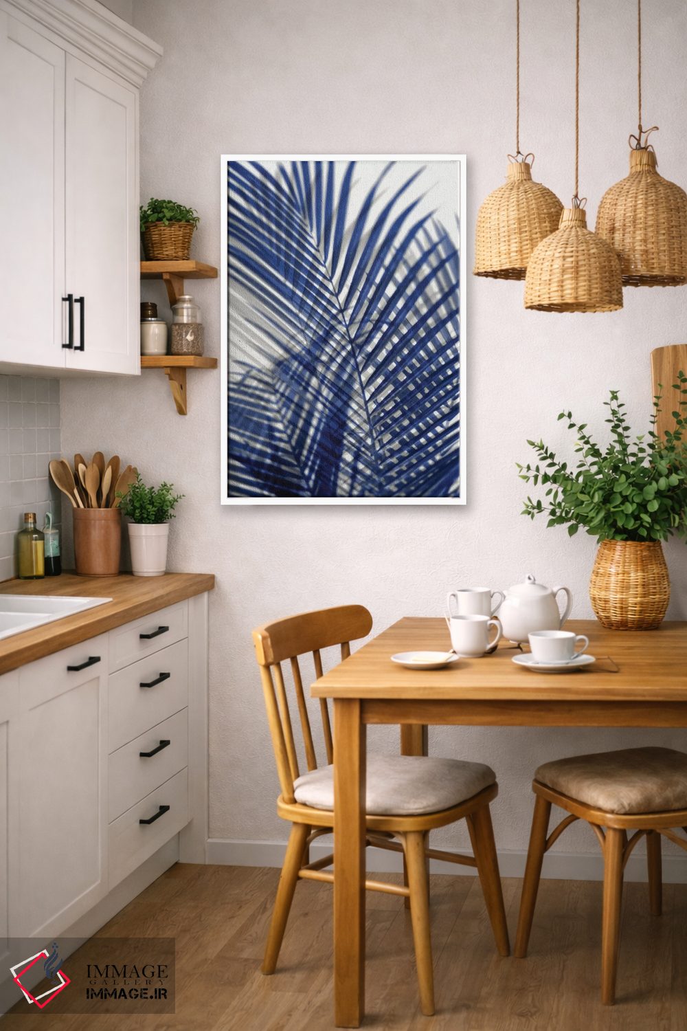 تابلو دکوراتیو سایه های نخل آبی اول اثر ملونی میلر - D5W