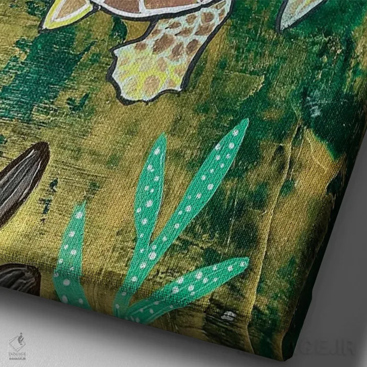 تابلو دکوراتیو لاک پشت دریایی اثر ماگالی مودوکس - نمای نزدیک بافت بوم