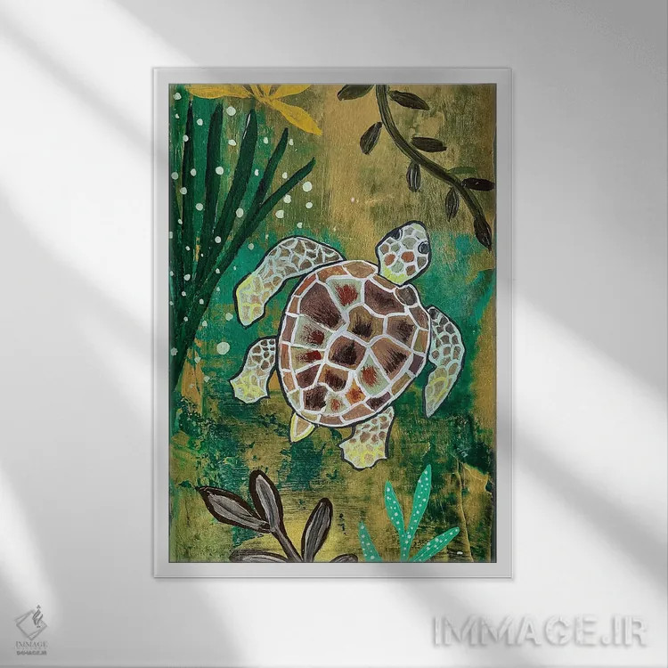 تابلو دکوراتیو لاک پشت دریایی اثر ماگالی مودوکس - نمای قابدار سفید