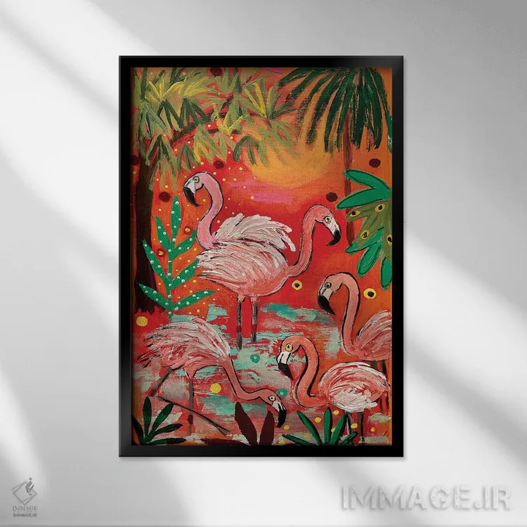 تابلو دکوراتیو "فلامینگوها" اثر ماگالی مودوکس - نمای قابدار مشکی