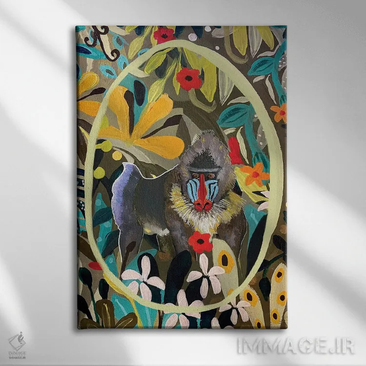 تابلو دکوراتیو "بوزینه آبی" اثر ماگالی مودوکس - نمای روبهرو روی دیوار