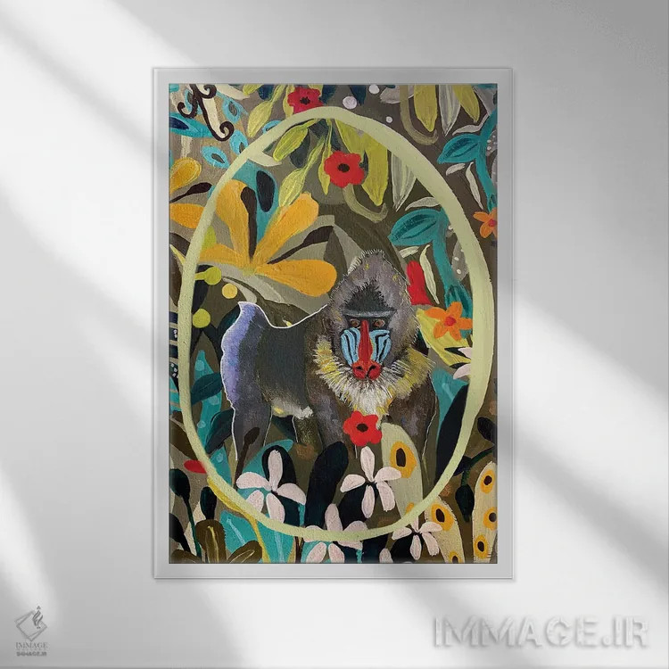 تابلو دکوراتیو "بوزینه آبی" اثر ماگالی مودوکس - نمای قابدار سفید