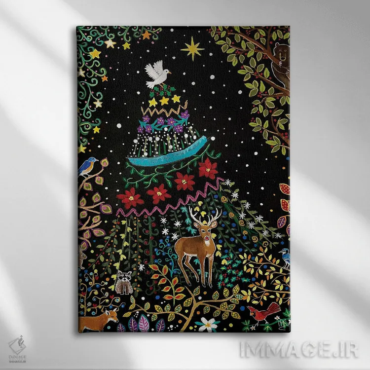 تابلو دکوراتیو "کریسمس در جنگل" اثر ماگالی مودوکس - نمای روبهرو روی دیوار