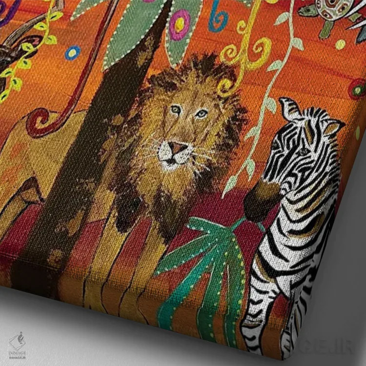 تابلو دکوراتیو "وقت مهمانی در ساوانا" اثر ماگالی مودوکس - نمای نزدیک بافت بوم