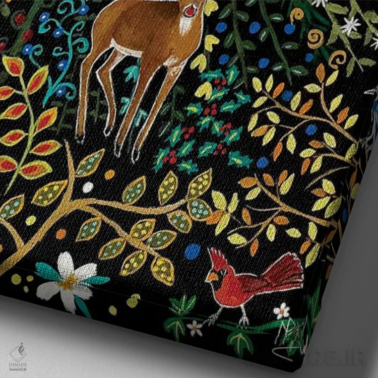 تابلو دکوراتیو "کریسمس در جنگل" اثر ماگالی مودوکس - نمای نزدیک بافت بوم