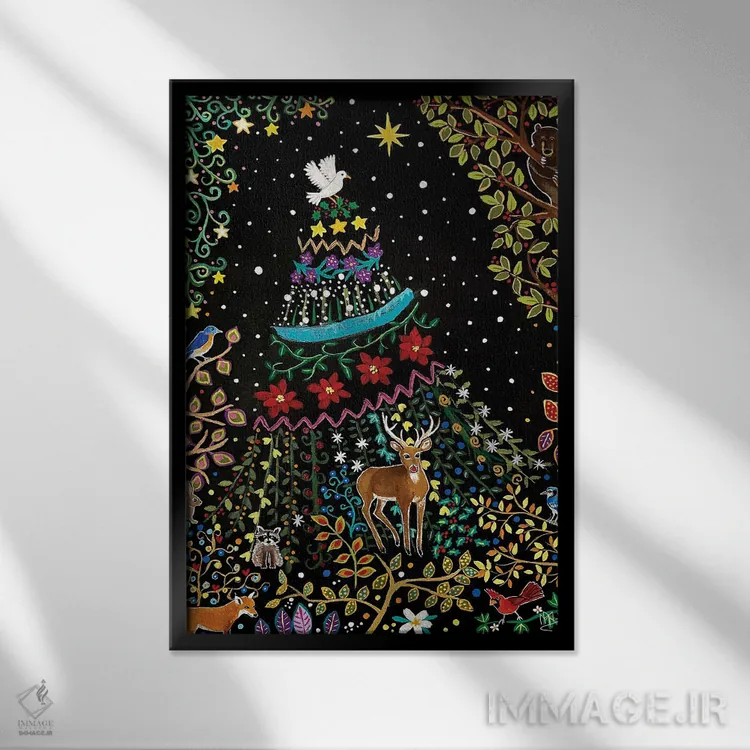 تابلو دکوراتیو "کریسمس در جنگل" اثر ماگالی مودوکس - نمای قابدار مشکی
