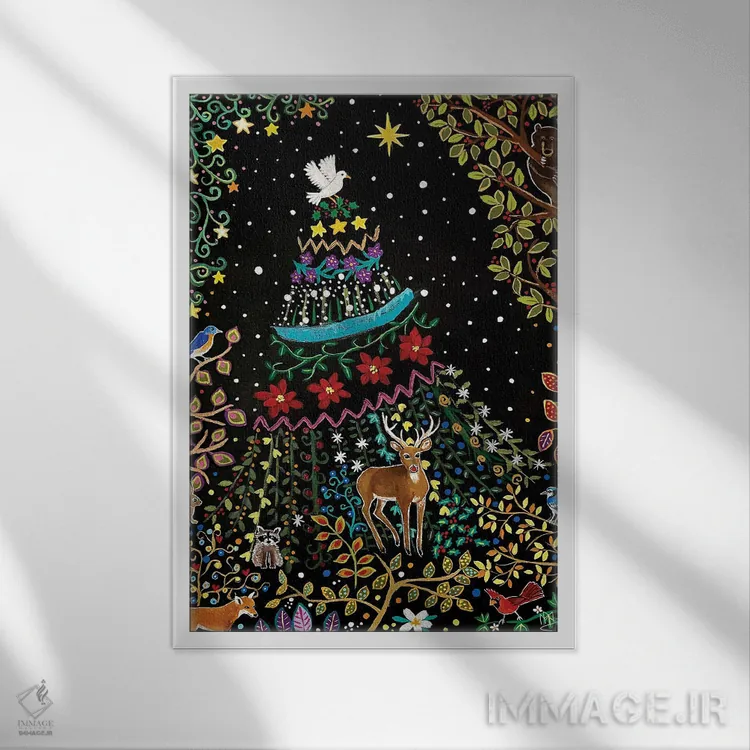 تابلو دکوراتیو "کریسمس در جنگل" اثر ماگالی مودوکس - نمای قابدار سفید