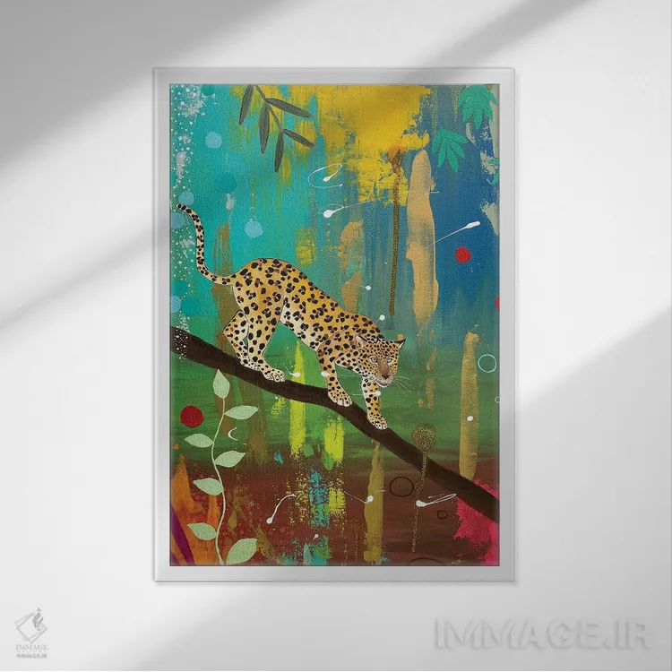 تابلو دکوراتیو "پلنگ باشکوه" اثر ماگالی مودوکس - نمای قابدار سفید