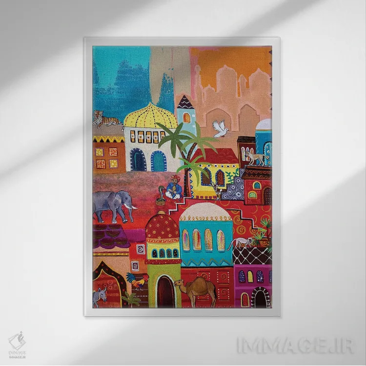 تابلو دکوراتیو "روزی روزگاری در خاورمیانه" اثر ماگالی مودوکس - نمای قابدار سفید