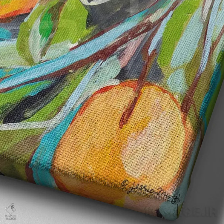 تابلو دکوراتیو خرمالو اثر جسیکا مینگو - نمای نزدیک بافت بوم