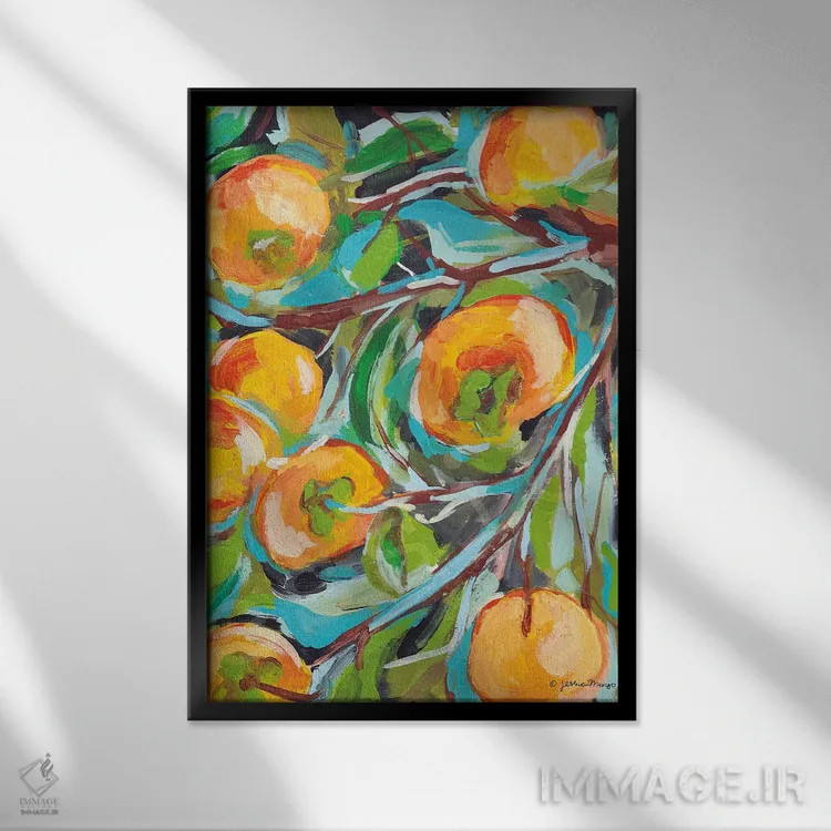 تابلو دکوراتیو خرمالو اثر جسیکا مینگو - نمای قابدار مشکی