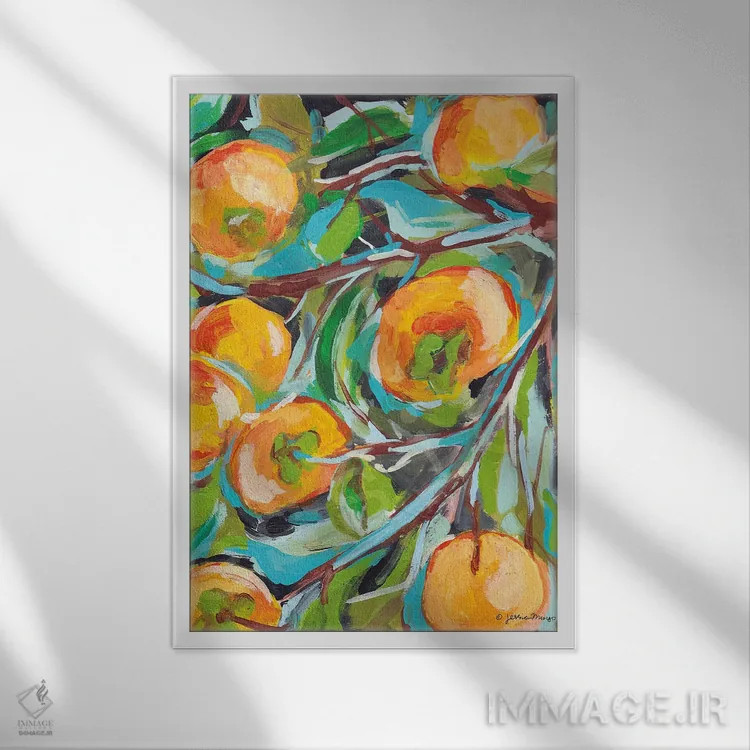 تابلو دکوراتیو خرمالو اثر جسیکا مینگو - نمای قابدار سفید