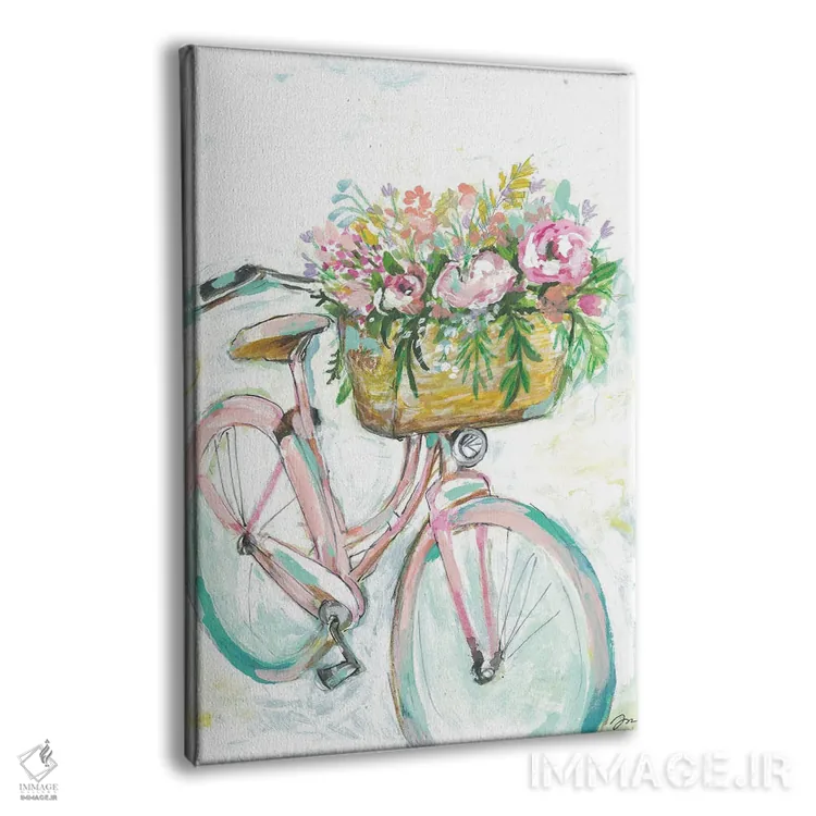 تابلو دکوراتیو دوچرخه با سبد گل اثر جسیکا مینگو - نمای پرسپکتیو محصول