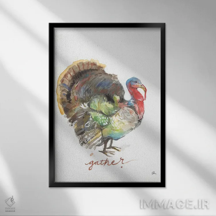 تابلو دکوراتیو جمع کردن بوقلمون اثر جسیکا مینگو - نمای قابدار مشکی