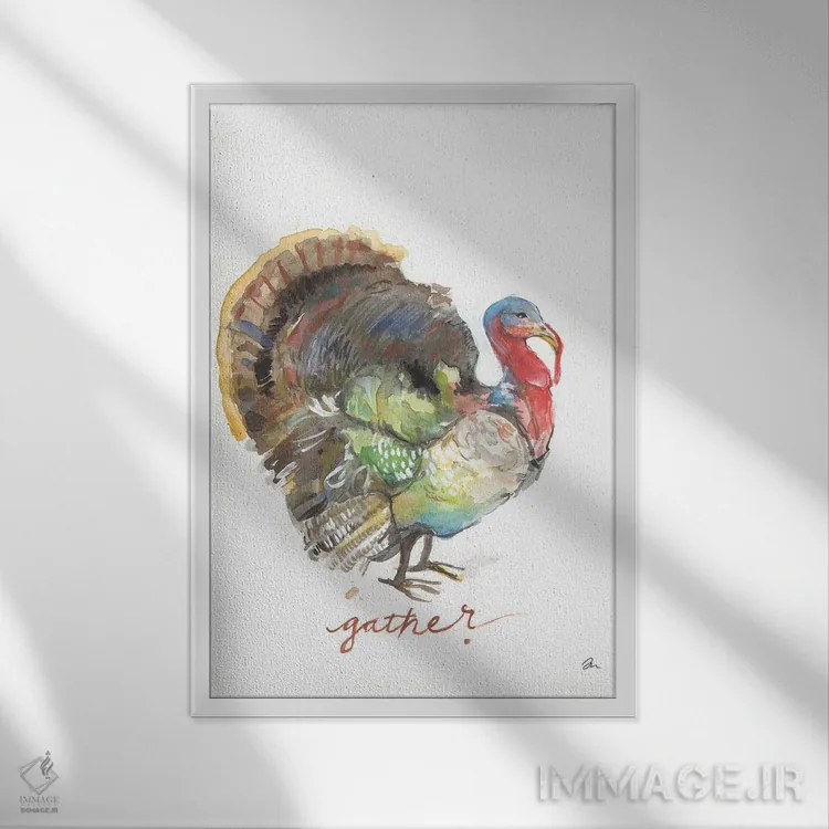 تابلو دکوراتیو جمع کردن بوقلمون اثر جسیکا مینگو - نمای قابدار سفید