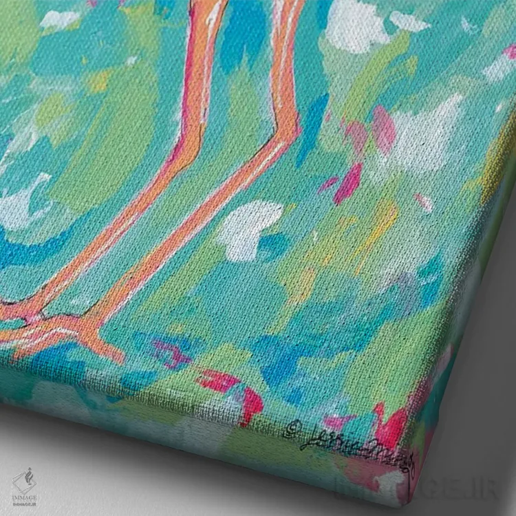 تابلو دکوراتیو فلامینگو تابستانی اثر جسیکا مینگو - نمای نزدیک بافت بوم