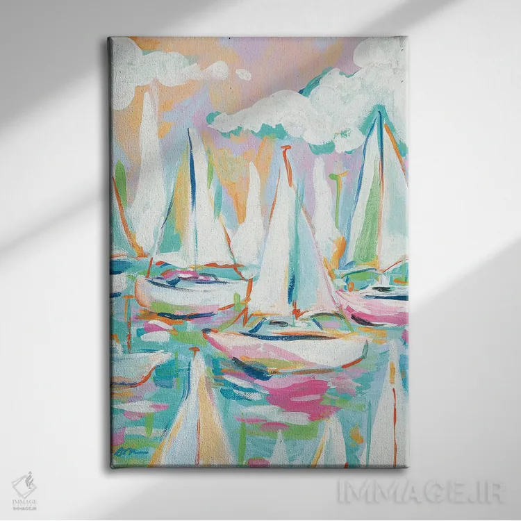 تابلو دکوراتیو دریا و قایق بادبانی اثر جسیکا مینگو - نمای روبهرو روی دیوار