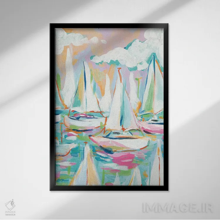 تابلو دکوراتیو دریا و قایق بادبانی اثر جسیکا مینگو - نمای قابدار مشکی