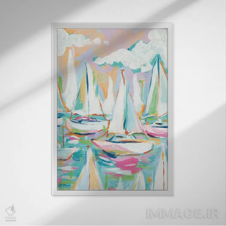 تابلو دکوراتیو دریا و قایق بادبانی اثر جسیکا مینگو - نمای قابدار سفید