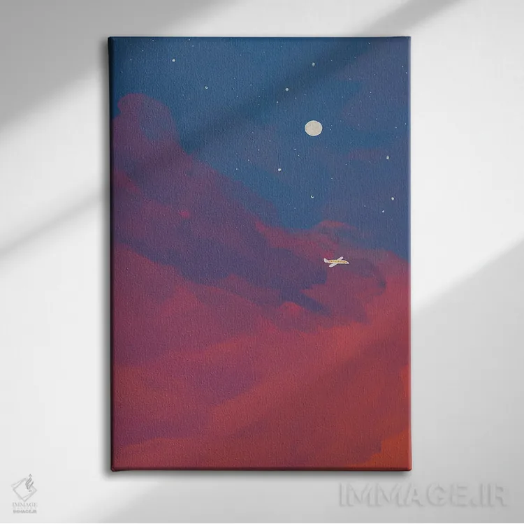 تابلو مینیمال هواپیما در آسمان شب اثر مورگان هارپر نیکولز - نمای روبهرو روی دیوار