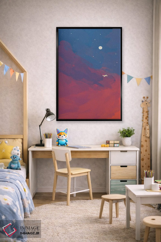 تابلو مینیمال هواپیما در آسمان شب اثر مورگان هارپر نیکولز - D2B