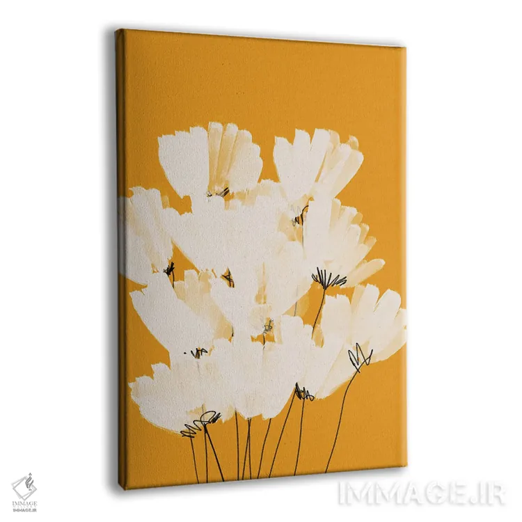 تابلو مدرن گل های سفید روی زمینه طلایی اثر مورگان هارپر نیکولز - نمای پرسپکتیو محصول